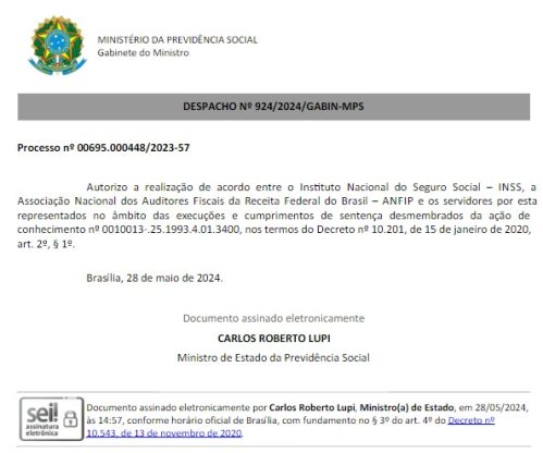 Despacho assinado Carlos Lupi 2886 29 05 2024